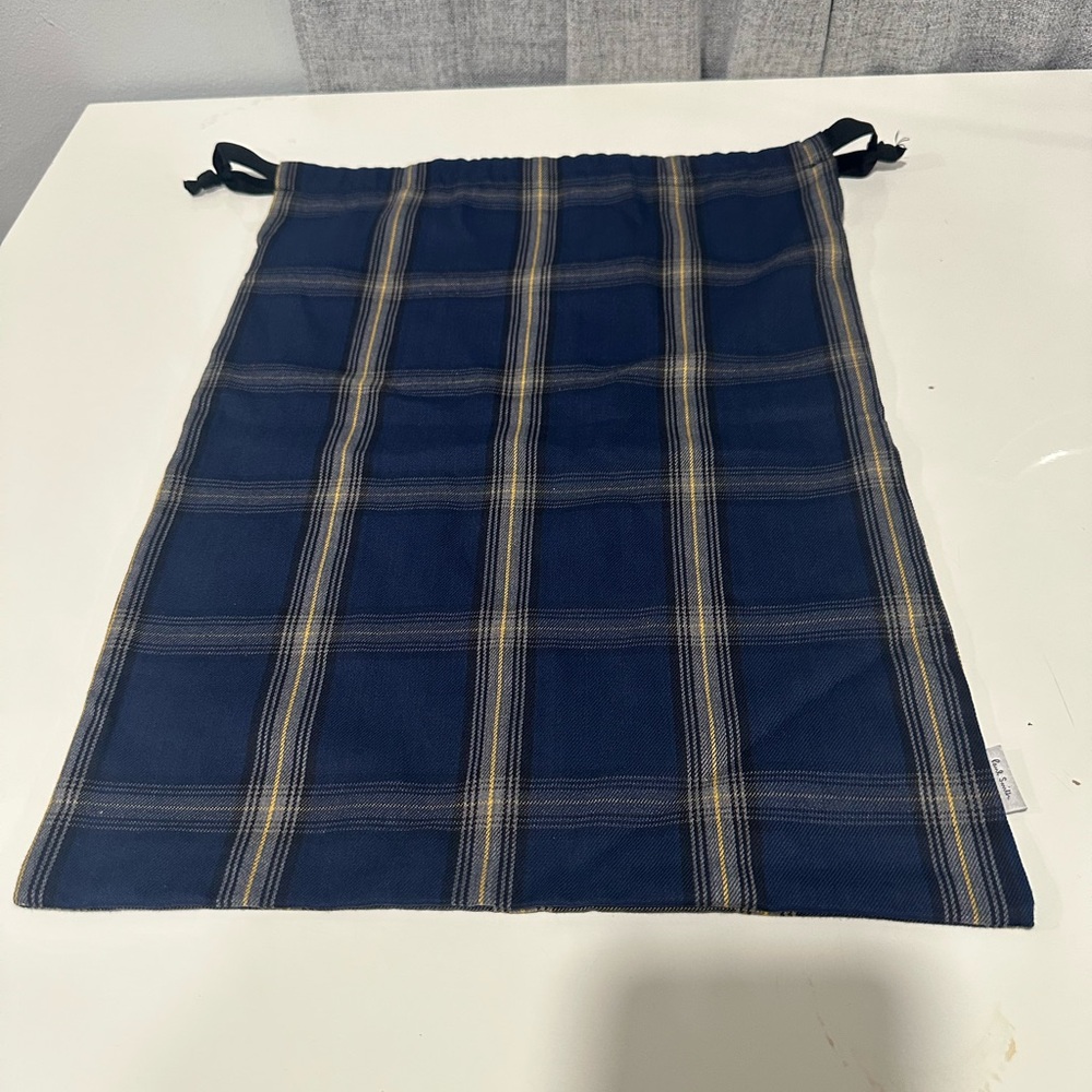 Authentic Paul Smith Blue and Tan Plaid Drawstring dust bag.